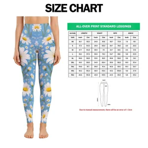 White Daisy Meadow on Sky Blue for Yoga, Pilates, Travel and Everyday Activewear Leggings