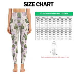 Whimsical Green And Lavender Cacti For Sunny Casual Days And Desert-Loving Women Leggings