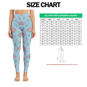 Pink Rose Sprigs on Aqua for Fresh Casual Everyday Style and Spring Outings Leggings