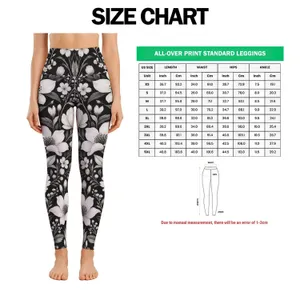 Monochrome Wildflower Garden for Summer Yoga, Gym Workouts and Outdoor Training Leggings