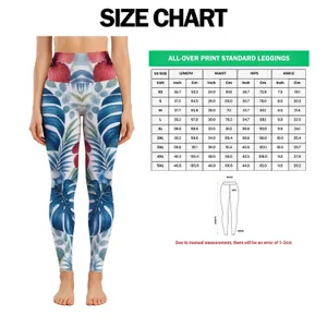 Blue Tropical Monstera and Hibiscus for Yoga, Gym Training and Outdoor Fitness Lifestyle Leggings