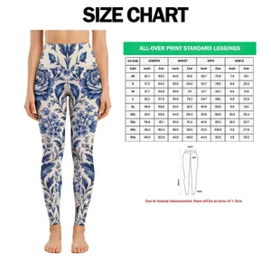 Ivory And Navy Botanical Blooms For Elegant Autumn And Winter Style Leggings