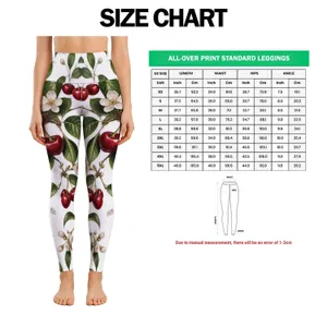 Red Cherry Blossoms and Green Leaves for Running and Outdoor Adventures Leggings