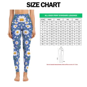 White Daisy Blooms on Periwinkle Blue for Spring Fitness and Yoga Leggings
