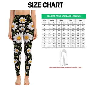 White Daisy Blooms on Midnight Black for Spring Workouts and Everyday Wear for Women Leggings