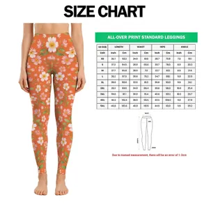 Coral Orange Wildflowers for Yoga, Pilates and Weekend Strolls, Everyday Wear for Women Leggings