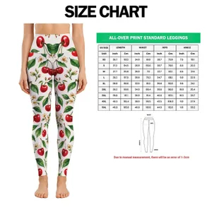 Red Cherry and Green Leaf Motifs for Yoga, Pilates and Everyday Chic Activewear Style Leggings