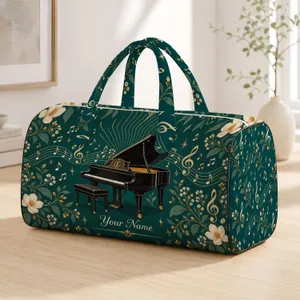 Elegant Grand Piano and Music Notes for Concert Nights and Music Lover Getaways Quilted Weekend Bag