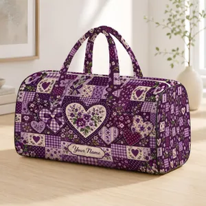 Purple Heart Patchwork Motifs for Romantic Weekend Getaways and Relaxed Travel Style Quilted Weekend Bag