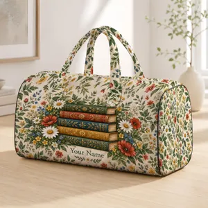Vintage Books and Wildflowers for Relaxing Beach Reading Getaways and Boho Escapes Quilted Weekend Bag