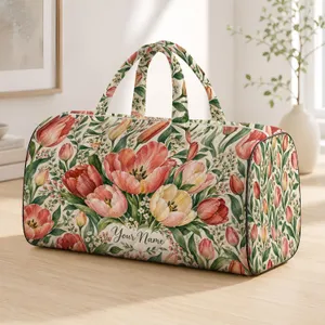 Coral Tulip Garden with Coastal Botanicals for Sunny Beach Days and Weekend Getaways Quilted Weekend Bag