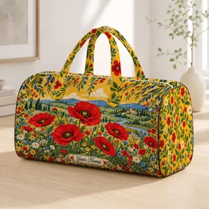 Crimson Poppy Meadow and Wildflowers for Bohemian Weekend Getaways Quilted Weekend Bag