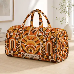 Burnt Orange Geometric Checks for Sunny Beach Days and Relaxed Weekend Getaways Quilted Weekend Bag