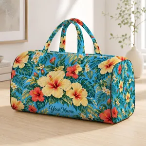 Tropical Hibiscus And Palm Leaves For Relaxed Beach, Camping, And Vacation Getaways Quilted Weekend Bag