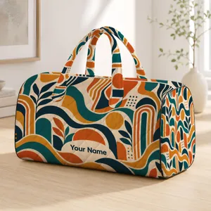 Retro Teal and Tangerine Geometric Waves for Sunny Beach Days and Weekend Getaways Quilted Weekend Bag