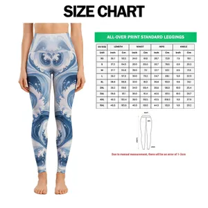 Blue White Swirling Waves for Yoga Pilates and Everyday City Style Leggings
