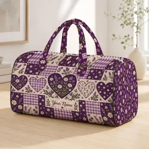 Purple Heart Patchwork with Wildflowers for Camping Trips and Weekend Escapes Quilted Weekend Bag