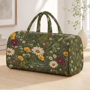 Sage Green Wildflowers for Relaxed Weekend Getaways and Beachside Travel Escapes Quilted Weekend Bag
