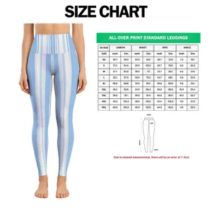 Powder Blue And Ivory Vertical Stripes For Yoga Pilates And Everyday Wear Leggings