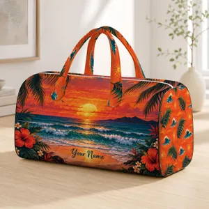 Tropical Sunset, Palm Trees And Ocean Waves For Beach Getaways And Summer Coastal Travel Quilted Weekend Bag