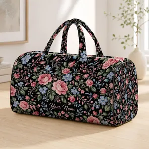 Pink Rose and Bluebell Florals for Campsite Getaways and Weekend Adventures for All Quilted Weekend Bag