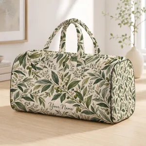 Elegant Sage Botanical Leaves for Coastal Getaways, Relaxed Weekend Escapes and Holidays Quilted Weekend Bag