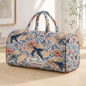Vintage Blue Sun Hats and Botanicals for Bohemian Beach Getaways and Coastal Escapes Quilted Weekend Bag