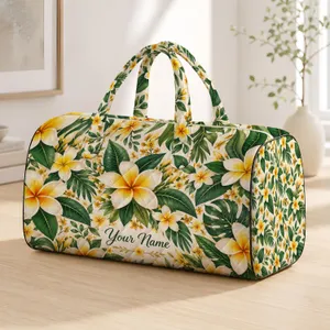 Cream Plumeria Flowers and Green Leaves for Sunny Beach Trips and Relaxed Vacations Quilted Weekend Bag