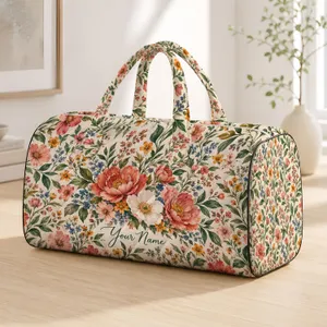 Watercolor Wildflower Blooms for Beach Getaways and Relaxed Coastal Weekend Escapes Quilted Weekend Bag