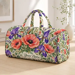 Coral Poppies and Violet Irises for Coastal Getaways and Weekend Escapes Quilted Weekend Bag