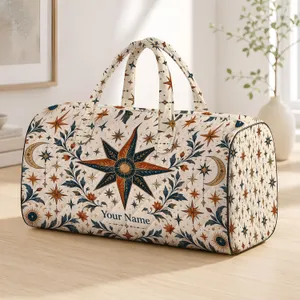Bohemian Celestial Stars in Rust and Navy for Beach Getaways and Relaxed Summer Travel Quilted Weekend Bag