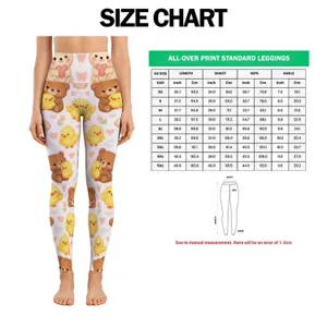Colorful Bear And Chick Motifs For Cheerful Yoga, Pilates And Everyday Errands Leggings