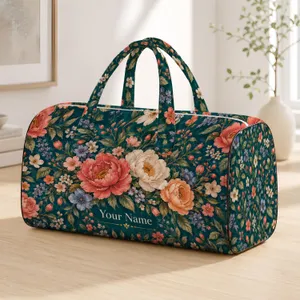 Bohemian Coral Rose Garden for Beach Getaways and Relaxed Summer Travel Quilted Weekend Bag