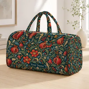 Vermilion Pomegranate Vines for Bohemian Beach Days and Weekend Getaways Quilted Weekend Bag