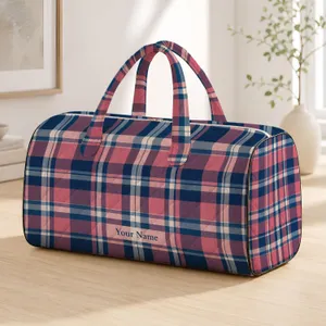 Pink Navy Plaid Checks for Relaxed Beach Days and Easy Weekend Getaways for Travelers Quilted Weekend Bag