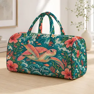 Coral Sea Turtle and Coastal Flowers for Beach Days and Tropical Getaways Quilted Weekend Bag