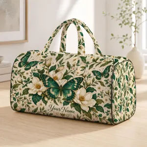 Teal Butterflies and Ivory Blooms for Bohemian Getaways and Garden-Loving Travelers Quilted Weekend Bag
