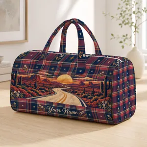 Americana Road Trip Sunset and Heritage Plaid for Relaxed Summer Vacation Adventures Quilted Weekend Bag