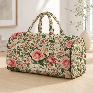 Blush Roses And Wildflower Botanicals For Tropical Beach Escapes And Weekend Getaways Quilted Weekend Bag