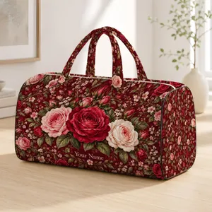 Raspberry Rose and Ivory Botanical Florals for Beach Holidays and Weekend Getaways Quilted Weekend Bag
