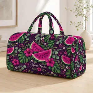 Violet Watermelon and Monstera Leaves for Tropical Beach Getaways and Summer Travel Quilted Weekend Bag