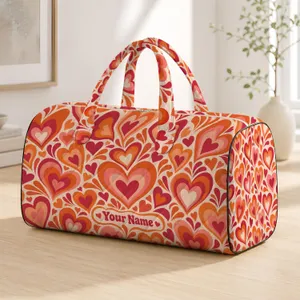 Retro Nested Hearts in Sunset Orange for Romantic Getaways and Colorful Road Trips Quilted Weekend Bag