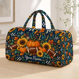 Autumn Footballs, Pumpkins And Sunflowers For Cozy Fall Football Game Day Gatherings Quilted Weekend Bag