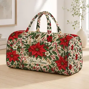 Vintage Poinsettia Candy Cane Florals for Cozy Holiday Travel and Festive Getaways Quilted Weekend Bag