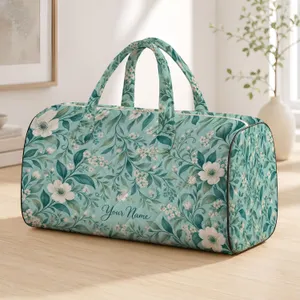 Seafoam Vine And Tiny Bloom Motifs For Breezy Coastal Getaways And Weekend Escapes Quilted Weekend Bag