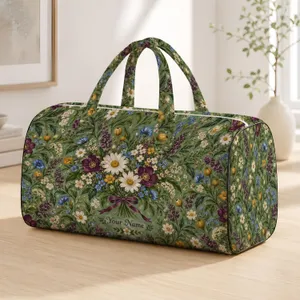 Sage Botanical Florals for Alpine Weekend Getaways and Relaxed Travel Escapes Outdoors Quilted Weekend Bag