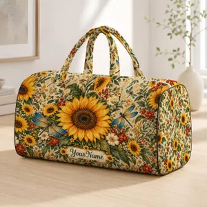 Sunny Sunflower Dragonfly Garden Blooms for Cheerful Weekend Getaways and Nature Lovers Quilted Weekend Bag