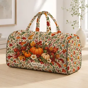 Folk Pumpkin Maple Leaves And Acorns For Cozy Autumn Weekend Getaways Quilted Weekend Bag