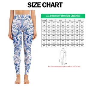 Blue And White Damask Florals For Yoga, Pilates, And Everyday Studio-To-Street Style Leggings