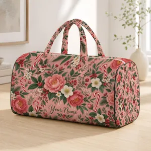 Blush Rose Blossoms And Candy Canes For Romantic Winter Getaways And Holiday Travel Quilted Weekend Bag